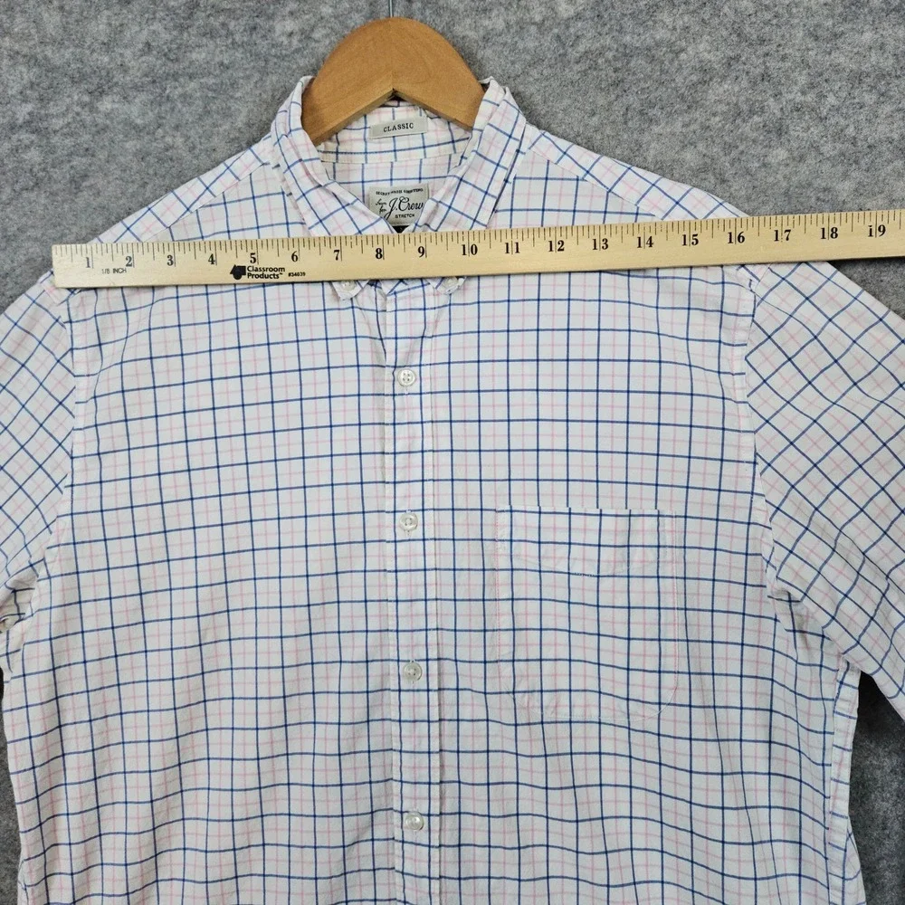 J Crew‎ Men's White Windowpane Size M Secret Wash Shirting Preppy Spring SPOTS